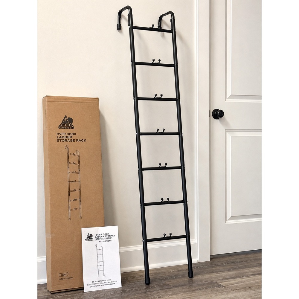 Modern 5-Tier Wall Mounted Metal Blanket Ladder Rack with 10 S-Hooks Black P2